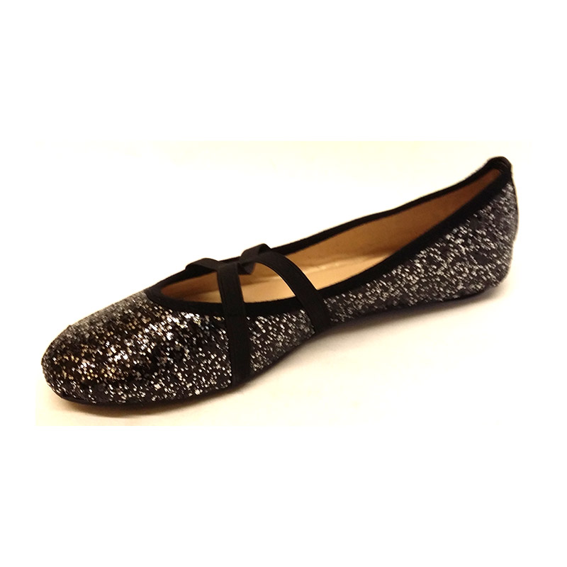 22 -Black- Women's Shiny Flat Shoes with Cross-Ribbon
